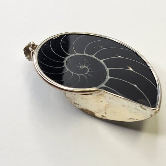 Nautilus Pendant Sterling Silver 925 Mother of Pearl Statement Pendant - Picture 10 of 12